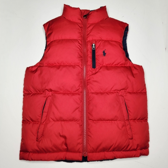 Polo Ralph Lauren Puffer Vest Boys Small 8 Reversible Duck Down Red Navy Preppy - Picture 4 of 13